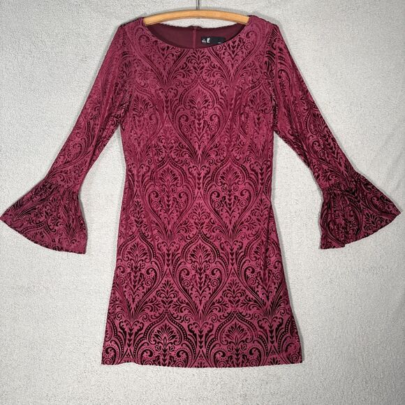 Leslie Fay Dress Womens Size 8 Maroon Damask Velvet Burnout Vamp Dark Fairy Goth - Picture 1 of 16